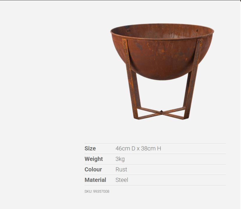 Glow Beverly 46cm Outdoor Fire Pit Weathering Steel Rust Finish 99357008