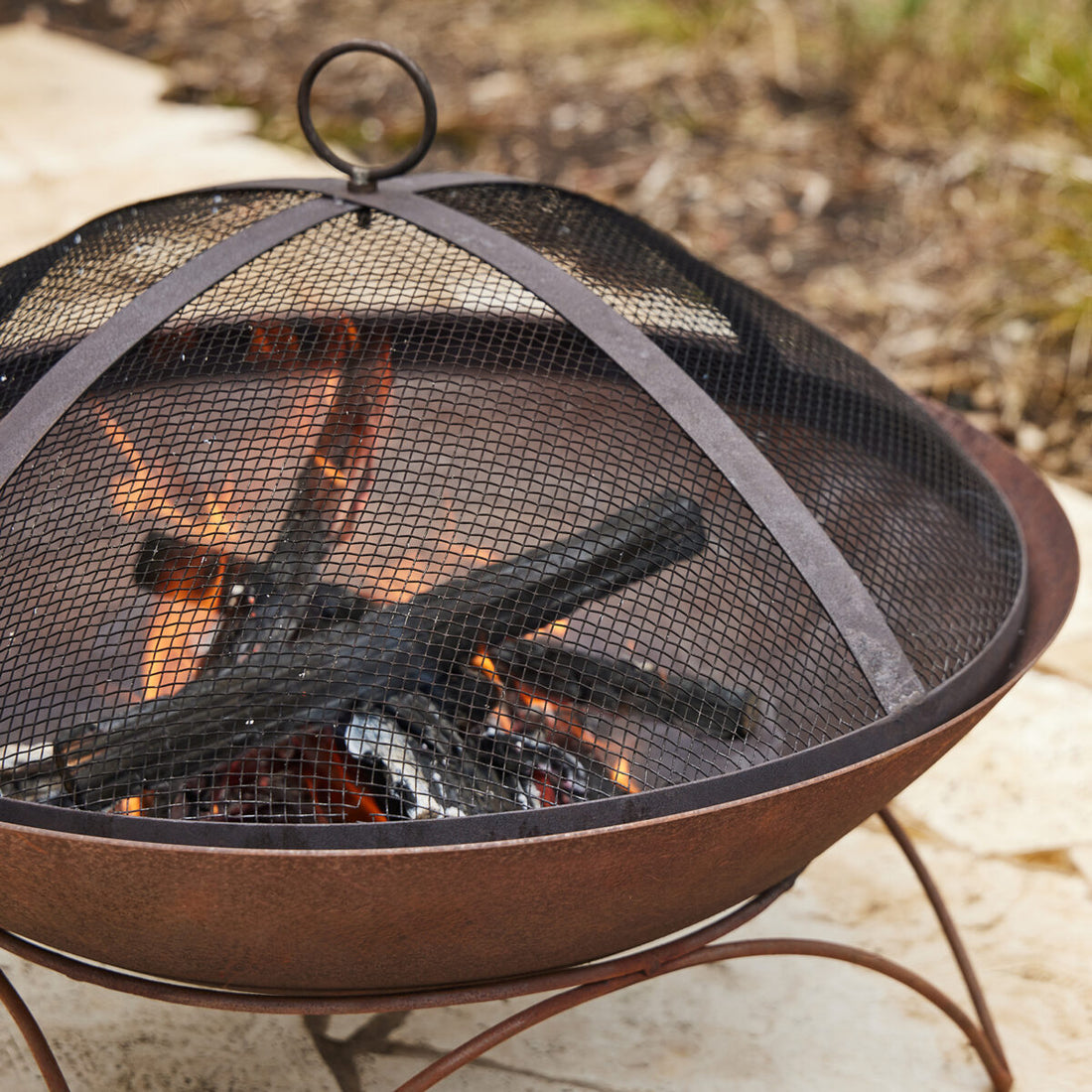 Glow Tuscany Fire Pit Lit in Backyard GLOW2403
