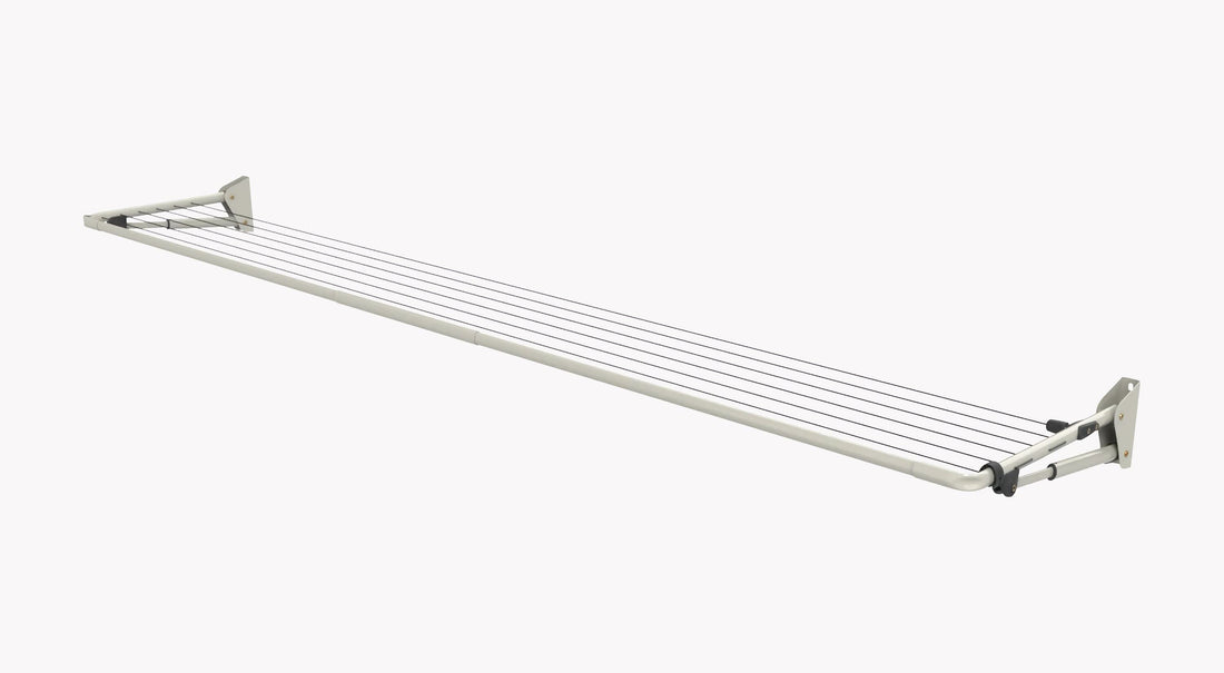 Hills Long slimline fold-down clothesline, narrow wall-mounted frame