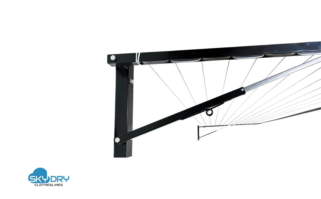 Sky Dry Modern 240 Clothesline — side profile showing arm depth and folding mechanism