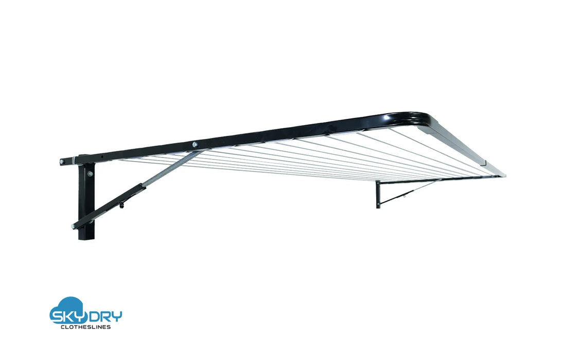 Sky Dry Modern 240 Clothesline — close-up of steel frame bracket and line tension system