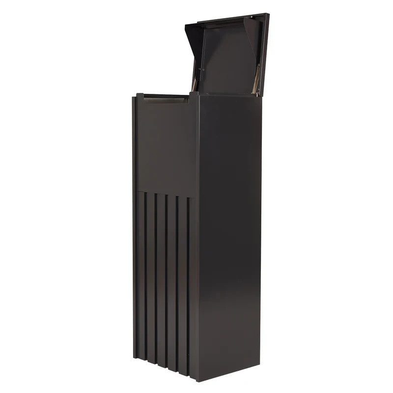 Empire Parcel Letterbox in grey steel shown at an angle with the top parcel chute lid open