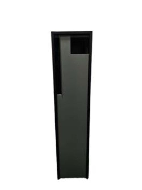 Swift Letterbox in grey steel, angled view showing the recessed top mail slot, studio product shot