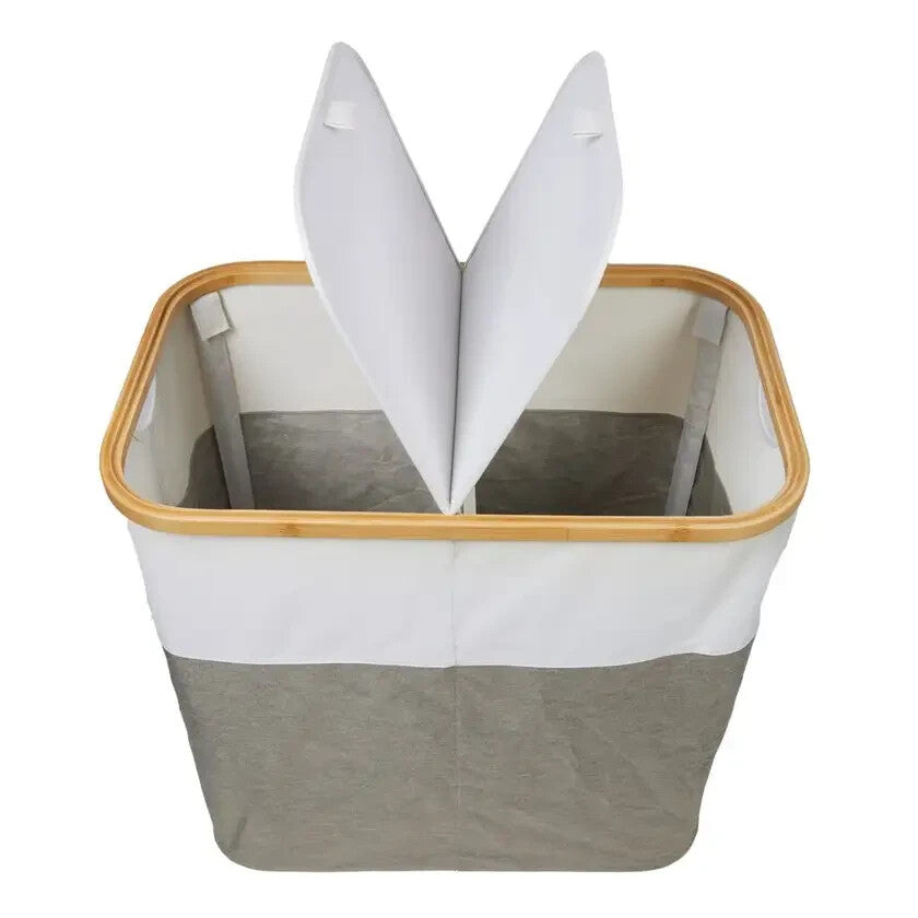 Hills 100L Foldable Bamboo Laundry Hamper Fabric Two Tone