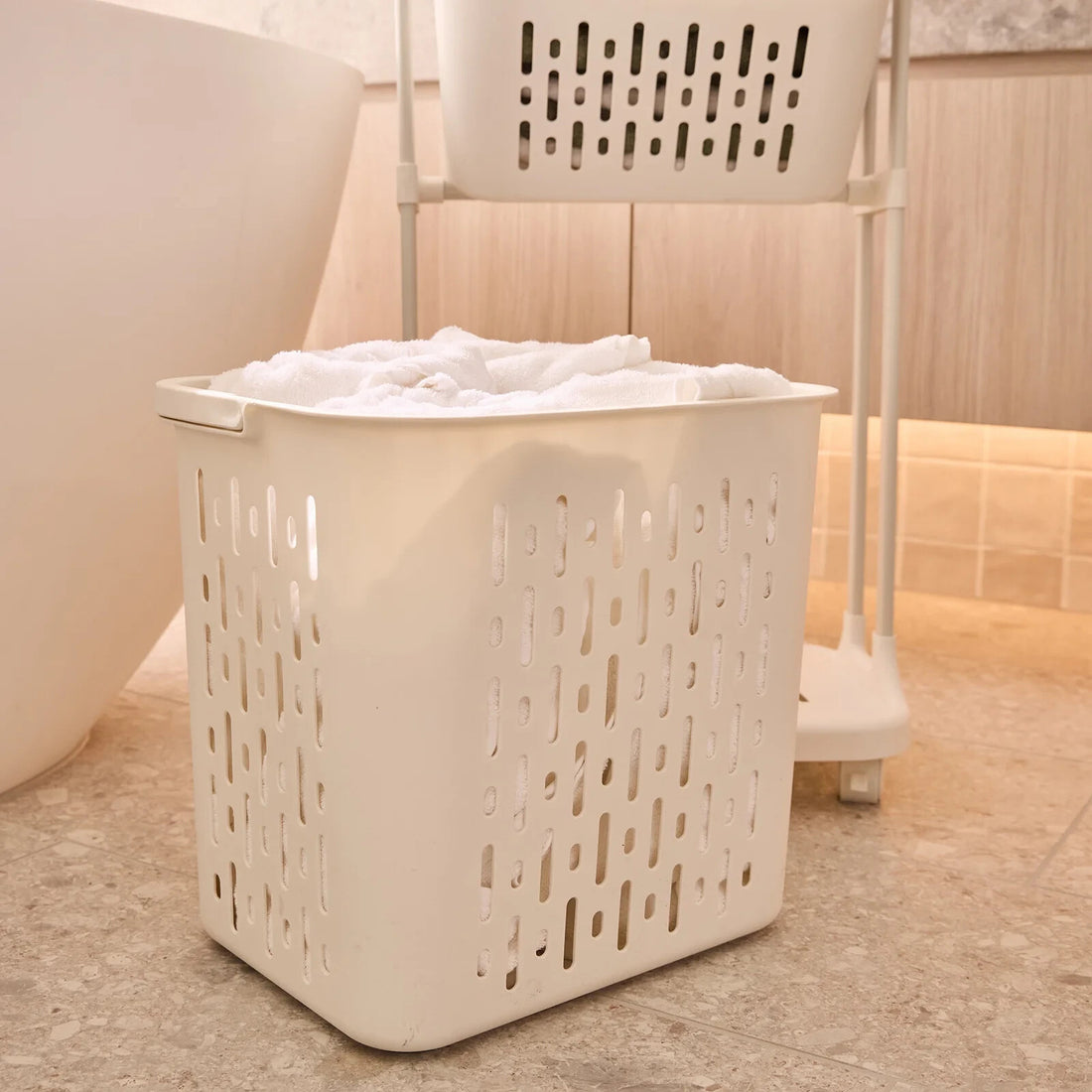 Hills 3 Tier Mobile Laundry Storage Cart — top basket with carry handle detail