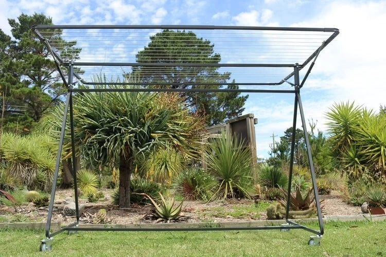 Sunchaser 240 Mobile Clothesline — side view showing full 2.4m wide span