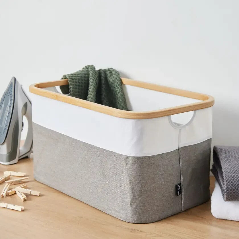 Hills Foldable Bamboo/Fabric Two Tone 52L Laundry Basket