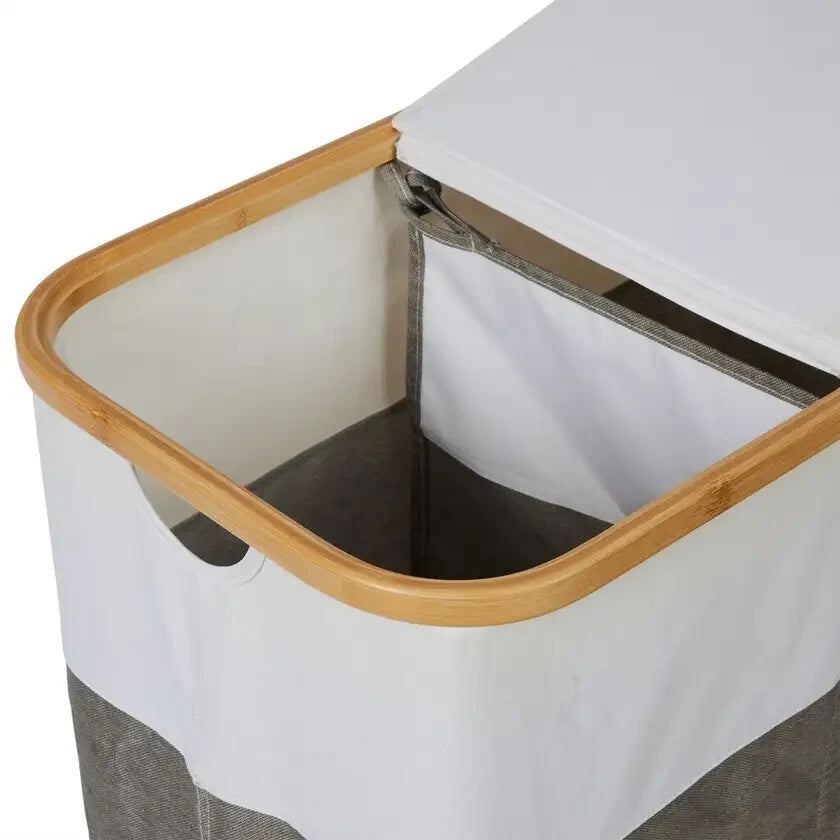 Hills 100L Foldable Bamboo Laundry Hamper Fabric Two Tone
