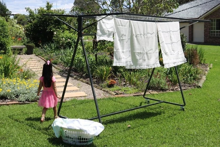 Sunchaser 240 Mobile Clothesline — folded flat showing compact storage footprint