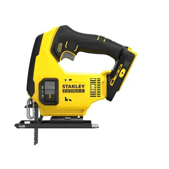Yellow and black Stanley FatMax jigsaw on a white background