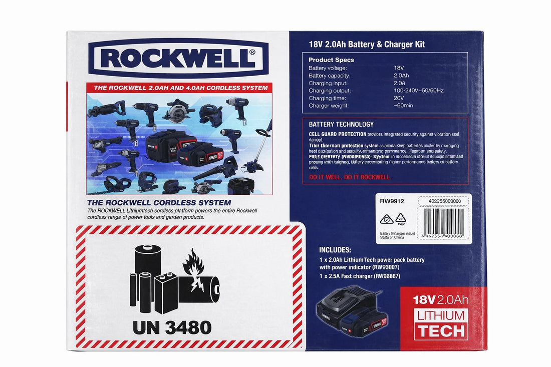 Rockwell 18V 2.0Ah Battery & Charger Kit RW9912- Suits Rockwell Lithiumtech