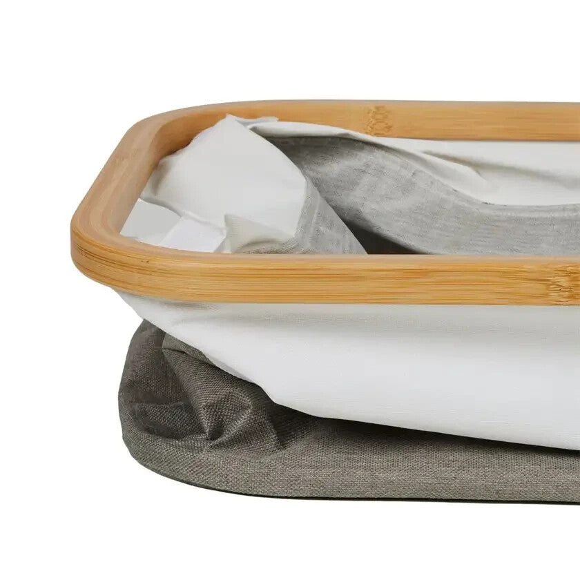 Hills Foldable Bamboo/Fabric Two Tone 52L Laundry Basket